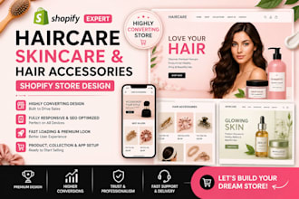 design haircare shopify store, hair accessories, skincare shopify website
