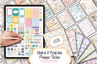 do custom digital stickers design for digital planner or etsy