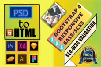 convert PSD,xd and even sketch to HTML  bootstrap responsive website