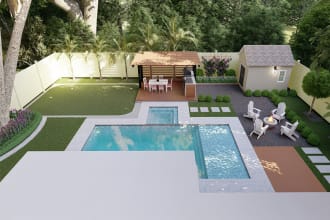 render custom 3d backyard landscape design front yard garden pool patio pergola