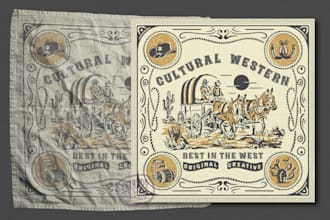 create vintage western bandana design with hand drawn style