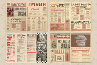 design vintage retro newspaper restaurant menu design or food flyer digital menu