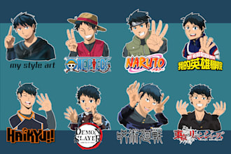 draw you in anime style naruto,one piece, jujutsu kaisen, etc