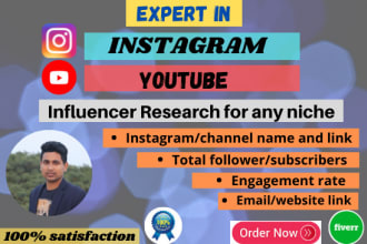 research best instagram and youtube influencer for any niche