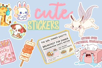 design cute kawaii stickers for planner, brand or etsy shop
