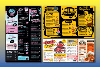 do fun restaurant food menu design, menu card, menu board, digital