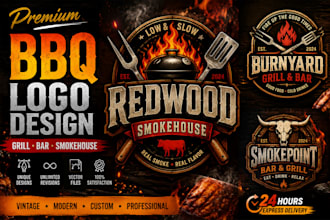 design modern vintage BBQ grill smokehouse and bar logo