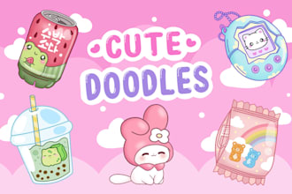 draw cute kawaii doodles, stickers illustrations