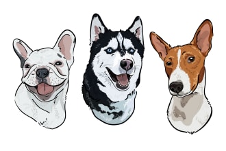 draw dogs or pets illustration in cartoon vector portraits