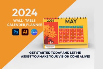 design printable 2024 wall table calendar, planner quickly