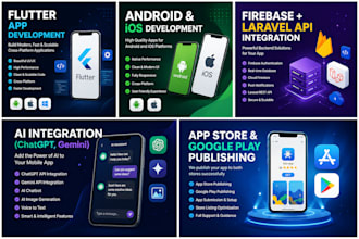 develop flutter app for android, ios using firebase and API and ai
