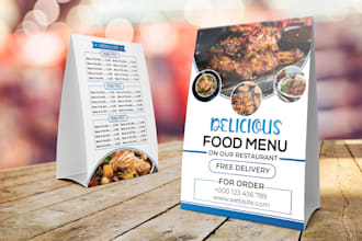 design creative and impressive table tent and restaurant menu design