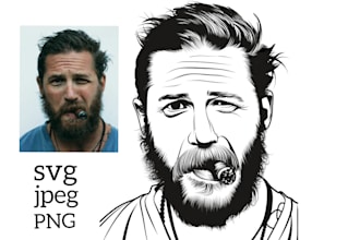 draw  black and white line art your photo portrait