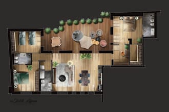 draw detailed architectural sketch floor plan of apartment, house or other space