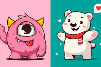 draw cute cartoon character and animal vector illustrations