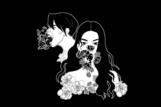 create line art illustrations in black ink style