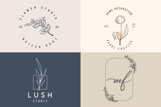 do unique botanical boho hand drawn logo design in 24 hours