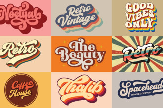 typography vintage retro 70s style striped logo design and t shirt design