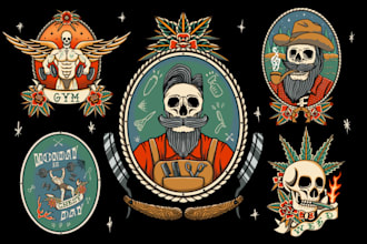 create incredible vintage tattoo design for you