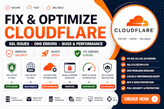 setup cloudflare, dns, waf, SSL, firewall, bot, and ddos protection, workers