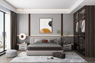 design bedroom and interior design with photorealistic render
