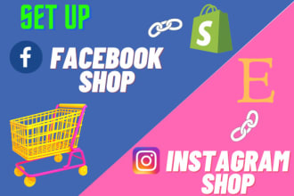 set up instagram shopping, facebook shop and integrate with shopify, etsy store