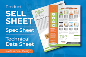 design product sell sheet, spec sheet, tech data sheet or sales sheet