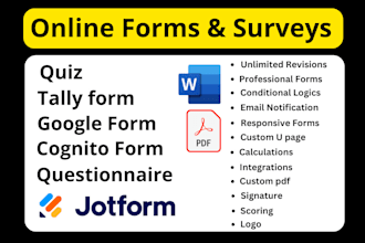 create questionnaire surveys jotform, google form, tally form quiz cognito form