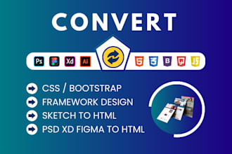 clean convert PSD to html xd to html figma to html responsive website