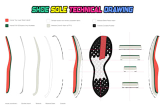 create shoe sole design and tech pack for manufacturing