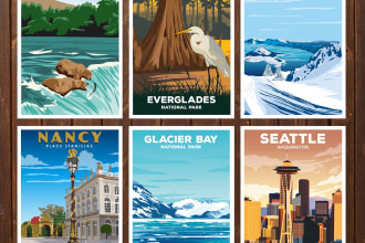 create vintage, retro, modern travel poster