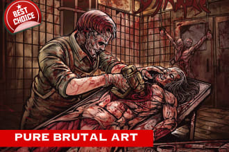 draw dark art and brutal horror gore illustration for tshirt