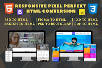 convert PSD to HTML responsive website with bootstrap 5