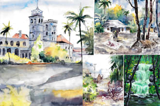 hand draw watercolor paintings