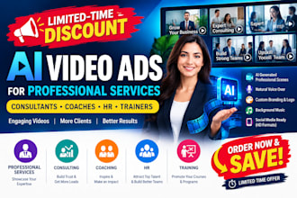create ai video ad for professional services, consulting, coaching, HR, training