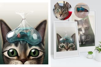 paint a custom portrait illustration of your pet, dog, cat