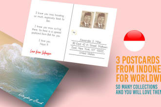 send 5 tourist postcards as a gift for you and your friends from indonesia