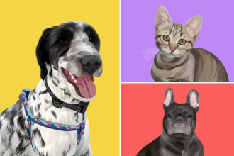 draw your pet, dog, cat into cartoon illustration