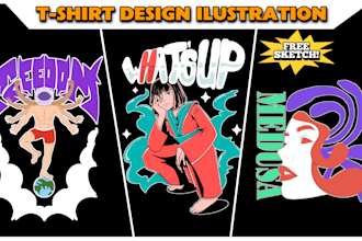 create unique custom cartoon illustration for t shirt design