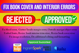 fix rejection errors for amazon KDP book cover and interior