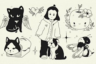 do custom minimalist tattoo design in a cute style