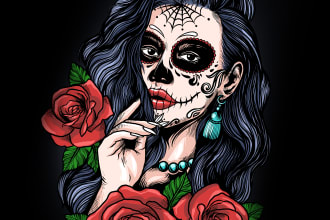 make skull and woman detail illustration for tshirt