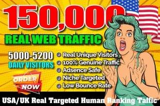 send 150,000 USA UK real targeted organic traffic to your web