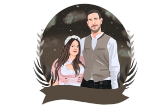 draw cute couple, family and wedding portrait illustration