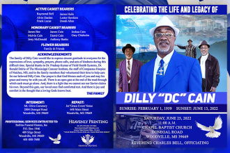 design obituary program, funeral announcement