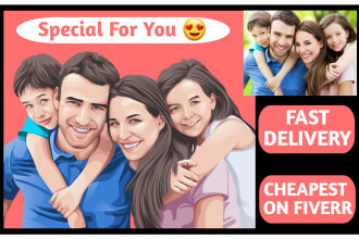 draw your family or group photos into vector cartoon