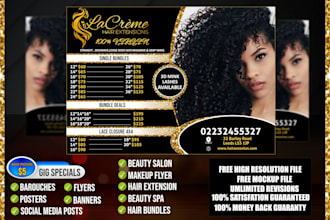 design hair extension pricelist, hair bundle, beauty salon spa flyer
