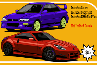 draw a stunning vector cartoon of your car, motorcycle