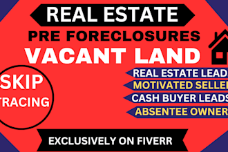 povide real estate residential vacant land pre foreclosures with skip tracing