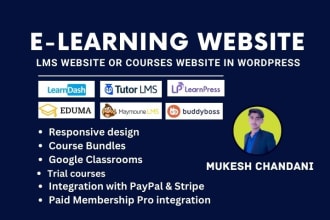 build elearning website or wordpress lms website using tutor lms, learndash lms